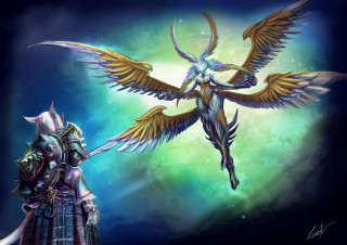 Woman sword bird sky wings - a sky background behind her free wallpaper