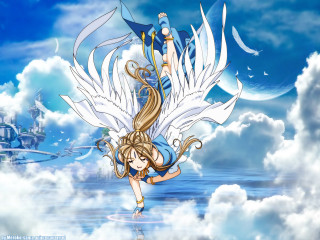 Girl flying angel wings clouds - a castle in the sky free wallpaper