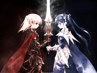 Two anime characters swords night - two anime characters holding sword free wallpaper