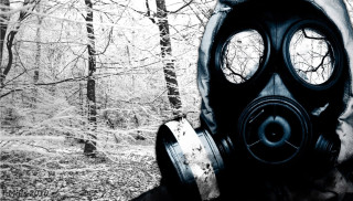 Man gas mask forest trees - apocalyptic free wallpaper