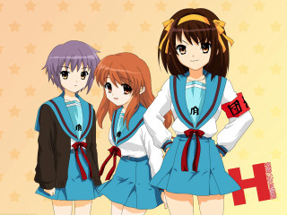 Three anime girls star background 2 - a red ribbon free wallpaper
