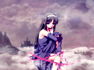 Purple dress clouds castle anime - a pink ribbon free wallpaper