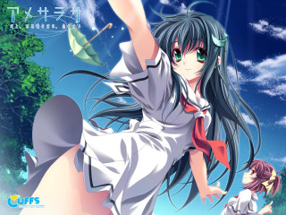 Flying girls umbrella night starry - a red tie free wallpaper for desktop