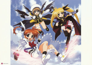 Anime girls flying wings cape - their leg free wallpaper