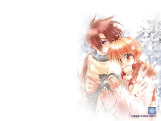 Anime couple snowflakes winter scarf - free valentines wallpaper