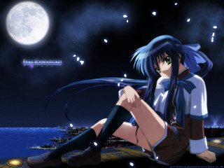 Girl moon cherry blossoms anime - a full moon in the background free wallpaper