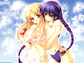 Anime girls hug cloudy sky - two anime girl free wallpaper for desktop