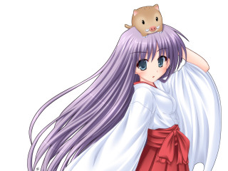 Purple hair cat head kimono - her shoulder and a cat free wallpaper