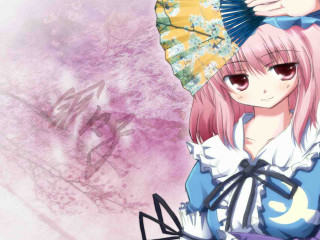 Pink hair girl kimono umbrella - his head free wallpaper