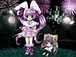 Girl cat fireworks anime aurora - firework free wallpaper