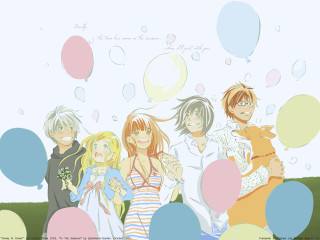 Group balloons dog beachball blonde - the air behind them free wallpaper