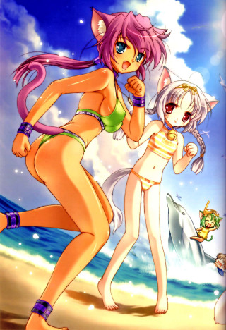 Beach girls cat fish bikini - neogeo free wallpaper for mobile