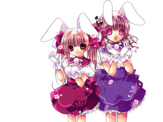 Anime girls pink bows rabbit - a pink bow free wallpaper