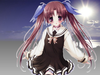 Girl beach sunset bow dress - the sun in the background free wallpaper