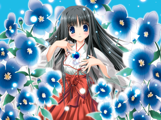 Girl red dress flower field 2 - a necklace free wallpaper