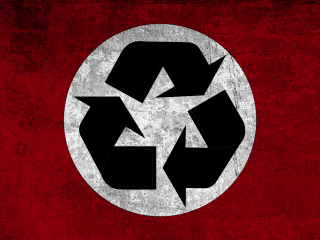 Red black recycle symbol circle - dystopian art free wallpaper