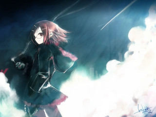 Girl black coat red hair - a black coat free wallpaper