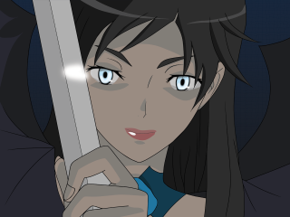 Woman sword blue eyes smirk - gapmoe yandere grimdark free wallpaper for desktop
