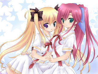 Anime girls hug star background - the other girl free wallpaper