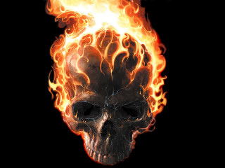 Skull flames black background caption - its head on free wallpaper