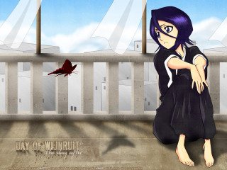 Girl black dress fence bird - shin hanga free wallpaper