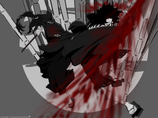 Man with katana blood red - outline free wallpaper