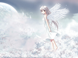 Angel wings clouds moon castle - white wing free wallpaper