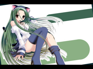 Green hair cat ears anime - anime free wallpaper