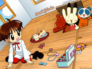 Cartoon girl sitting cake cat - other item free wallpaper