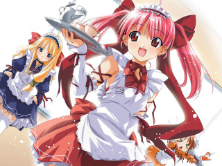 Anime girls red hair maid - their hand free wallpaper for desktop