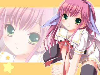 Pink hair green eyes schoolgirl - green eye free wallpaper