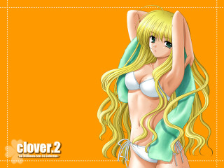 Cartoon girl blonde bikini yellow - a white border free wallpaper