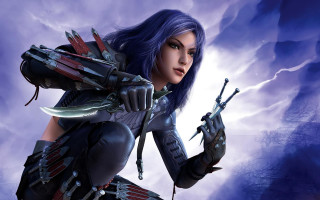 Woman sword holding weapon strong - cloud and lightnings free wallpaper