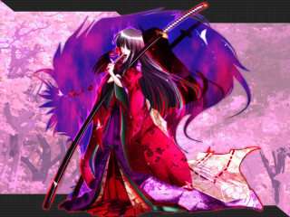 Red dress woman sword purple - a red dress holding free wallpaper