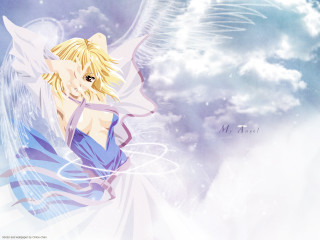 Blonde woman blue dress angel - cloud behind her free wallpaper