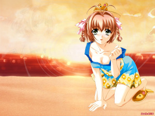 Cartoon girl beach crown blue - a crown free wallpaper