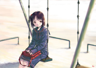 Girl swing redpurse beach browneyes - a swing free wallpaper
