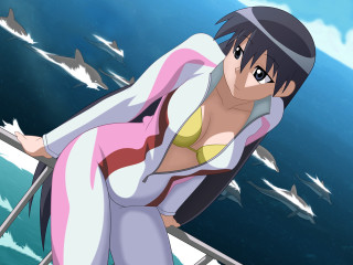 Woman bathing suit boat sharks 2 - the background and a man in a suit free wallpaper