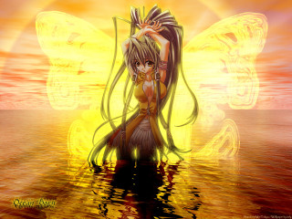 Fairy butterfly wings water sunset - above her head free wallpaper