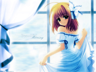 Girl blue dress window blue - a blue ribbon free wallpaper