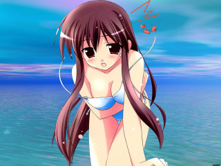 Beach bikini girl butterflies manga - a girl in a bikini free wallpaper