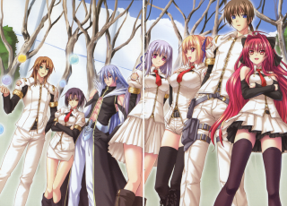 Anime girls snow trees belt - tree and snow covered ground free wallpaper