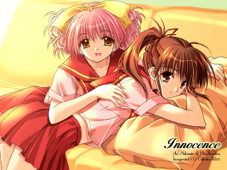 Anime sisters hugging couch brown - two anime girl free wallpaper