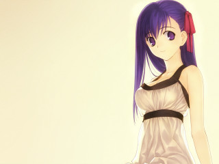 Purple hair white dress red - a red bow free wallpaper