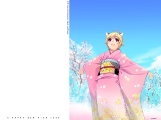Pink kimono snow cat flowers - her arm free wallpaper