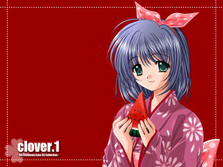 Girl kimono watermelon blue hair - net art free wallpaper