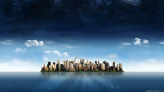 City skyline ocean clouds moon - the middle of the ocean free wallpaper