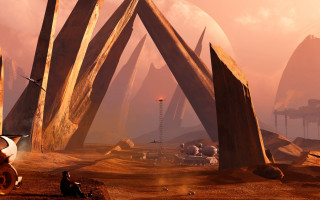 Futuristic landscape man bench trees - a bench in the foreground free wallpaper