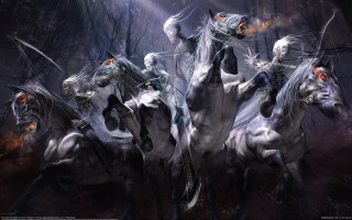 Horses forest rider magic fantasy - the back of them free wallpaper