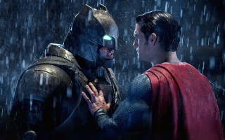 Red cape black suit rain - their hand together free wallpaper